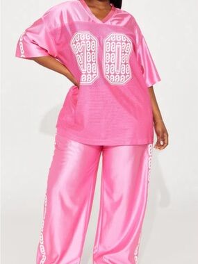 Fashion Nova Hot Pink Satin Jogger Set